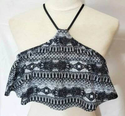 Roupa de Banho Ambrielle Feminina Flounce Maiô Halter Top Tamanho D Preto Branco - Imagem 1 de 4