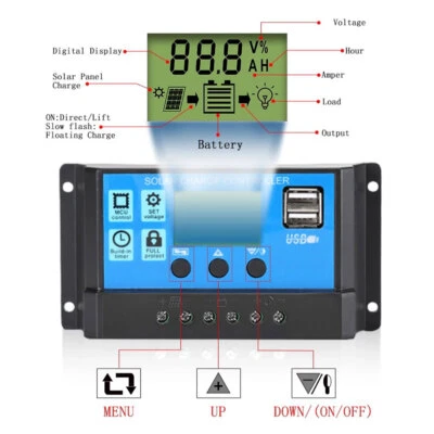 Regolatore di carica batteria pannello solare 10A -60A 12V/24V LCD regolatore doppio USB // - Immagine 1 di 4