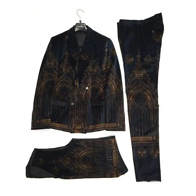 全新带标签 6.7k 美元 Dolce & Gabbana RUNWAY 大教堂印花天鹅绒 3 件套套装正品 — 第 1/4 张图片