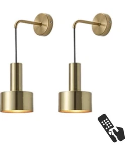 Set of Two Battery Operated Wall Sconces Lights Dimmable Remote Control Gold - Picture 1 of 6