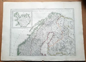 XVIII è La Scandinavie + Islande- 2 Cartes par Vaugondy & Delamache 78x114  1792 - Picture 1 of 4