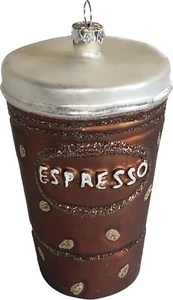 Vintage Christmas Hand Blown Glass Ornaments Espresso Coffee Cup 4.5” Tall - Picture 1 of 9