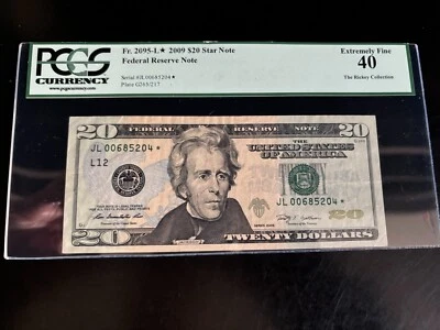 DBR 2009 $20 FRN San Francisco STAR Fr. 2095-L* PCGS XF-40 Serial JL00685204* - Image 1 of 2