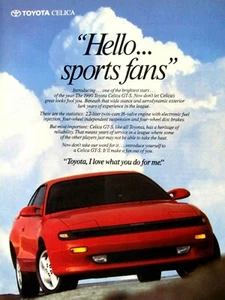 Toyota Celica GT S 1990 de colección Hello Sports Fans anuncio impreso original 8,5 x 11" - Imagen 1 de 6