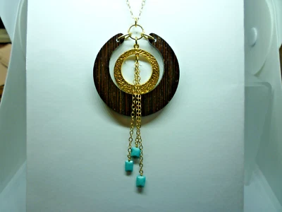 Collar Rachel Abroms madera y turquesa tono oro Foto 1 de 4