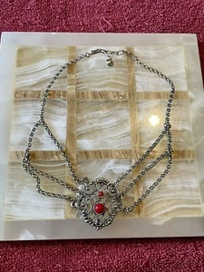 Vintage Silver Toned Necklace With Red Stones  - Picture 1 of 1