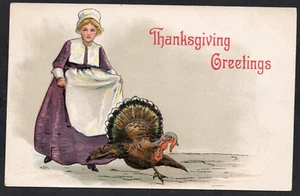Postcard Thanksgiving Day Greetings turkey Embossed posted 1908 USA America - Picture 1 of 2