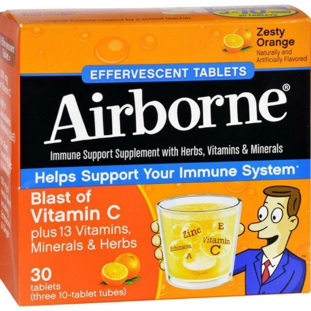Airborne Vitamin C 1000mg Tablets, Zesty Orange - 30 Count