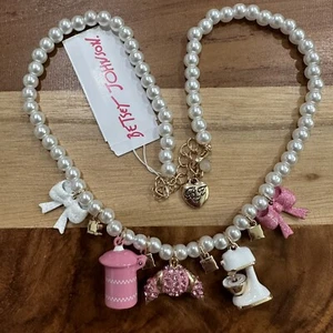 Betsey Johnson Babycakes Necklace With Faux Pearls & Mixer & Croissant Pink - Picture 1 of 3
