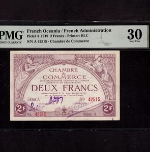 Französisch Ozeanien 2 Francs 1919 P-4 * PMG ss 30 * Erstausgabe * - Bild 1 von 2