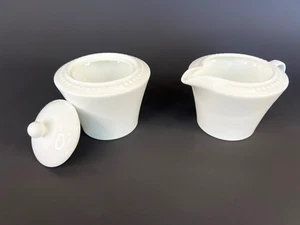 Crate And Barrel White Pearl Fine Bone China Porcelain Sugar Bowl and Creamer - Picture 1 of 10