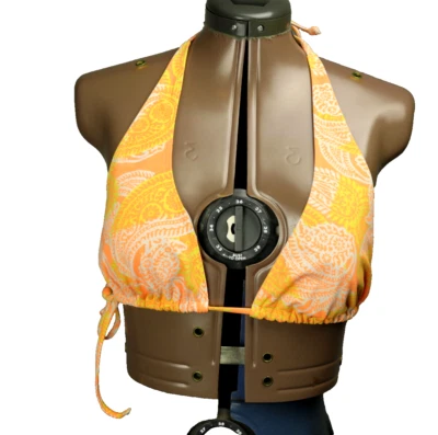 Antiguo Top de Bikini Azul Marino Cachemira Halter Corbata Tanga Almohadillas/Tazas Extraíbles Naranja L Foto 1 de 4