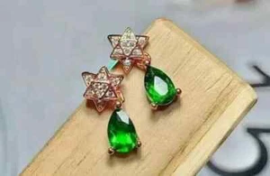 4Ct Pear Cut Lab Created Emerald Drop & Dangle Earrings 14K Rose Gold Plated - Picture 1 of 6