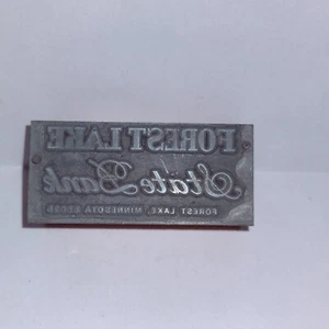 Forest Lake State Bank Minnesota Letterpress Printers Block Vintage - Picture 1 of 9