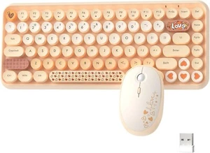 AJAZZ 308i 84Keys Wireless Keyboard and Mouse Set Cute Typewriter Round Key Caps - Picture 1 of 18
