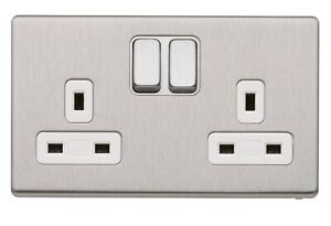 MK Aspect K24347 BSSW Electric Double Socket 2G Brushed Stainless Steel