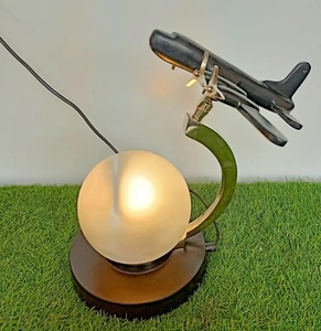 Antique Black Finish Aircraft Table Lamp With Glass Ball Table Top Decorative - Picture 1 of 11