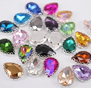 100pcs 10x14mm Sew On Teardrop Settings Colour Crystal Glass Rhinestone Jewels - Picture 1 of 28
