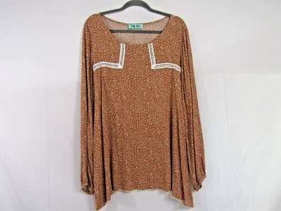 Top de encaje floral marrón rayón estilo relleno talla XL boho cottagecore túnica fluida Foto 1 de 4