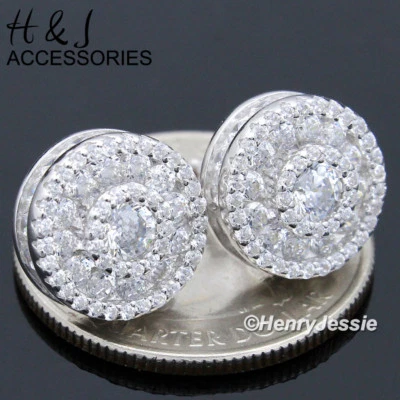 PENDIENTE DE PLATA ESTERLINA 925 PARA HOMBRE 12 MM ICY BLING CZ REDONDO TORNILLO TRASERO*AE172 Foto 1 de 3