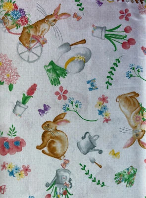 Bunnies & Blossoms Bunny Garden Easter Spring Fabric KANVAS Benartex Pastel Cute - Image 1 of 4
