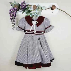 Vintage Shanil Girl Red Gingham Bow Babydoll Velveteen Dress 4 Cottagecore - Picture 1 of 10