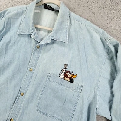 Camisa Denim Looney Tunes Cambray Para Hombres 2XL Taz Bugs Bunny Lucas Pato Tazmanian Foto 1 de 4
