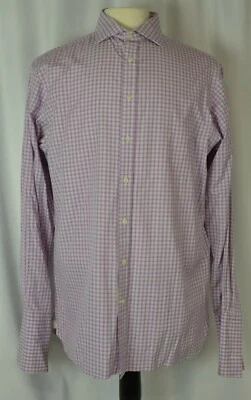 Camisa rosa Thomas rosa para hombre talla 16 algodón abotonada a cuadros profesionales puño francés Foto 1 de 4