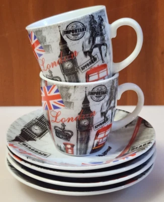 Incomplete Espresso Cups & Saucers by London Sketch Pad London Themed (M41) - Image 1 of 4