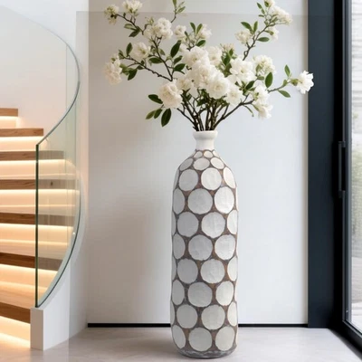 Jarrón de piso grande moderno, florero de resina blanca con divisiones talladas para decoración del hogar, 22... Foto 1 de 4