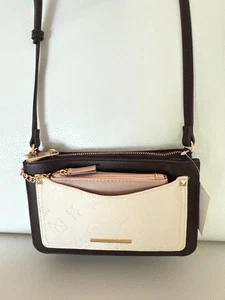 NUEVO CON ETIQUETAS BOLSO BANDOLERA ALDO LOGOTIPO EN RELIEVE MARRÓN BLANCO ROTO CON BILLETERA - Imagen 1 de 6