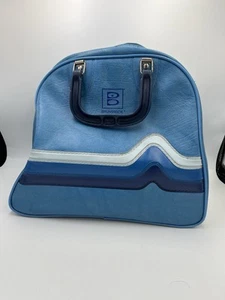Brunswick Bowling Ball Tasche blau dreifarbig gestreift Vintage mit Ballkäfig - Bild 1 von 13