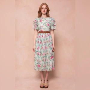 Nuevo con etiquetas Vestido Ivy City Co Para Mujer Giana Floral Verde con Mangas Volantes Talla 20W - Imagen 1 de 11