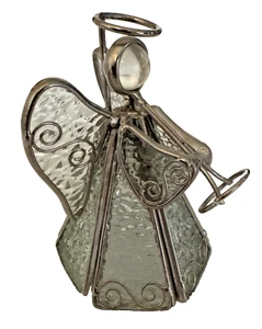 VTG METAL & TEXTURED GLASS ANGEL WITH TRUMPET ORNAMENT 4 INCHES TALL (16) - Picture 1 of 12