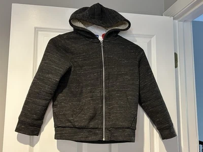 Old Navy Lined Fair Fur kids Fabric Black/grey Light  Hoodie jacket Sz 8 - Image 1 of 4