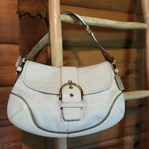 Vintage Coach Soho Hobo Shoulder Bag 1456 White Leather Jacquard Signature C Y2K - Picture 1 of 19