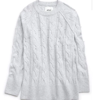 NWT Aerie Light Gray unREAL Cable Pearl Crew Sweater OVERSIZED Medium - Image 1 of 4
