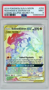 2019 Pokemon Sun & Moon Cosmic Eclipse Reshiram & Zekrom GX Full Art #259 PSA 9 - Picture 1 of 2