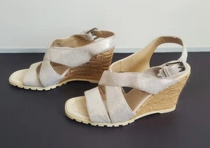 Donald J Pliner "Brevos" Silver Wedge Heel Espadrille Sandals Size 7.5 - Picture 1 of 14