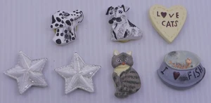 MIXED LOT OF 7 BUTTON COVERS, DOGS, CATS, STARS - Picture 1 of 5