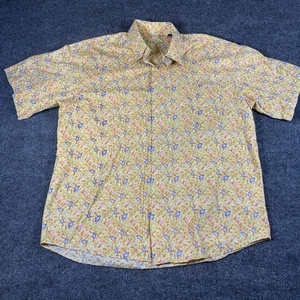 Alan Flusser Floral Print Button Up Short Sleeve Shirt Orange Mens Large - Picture 1 of 11
