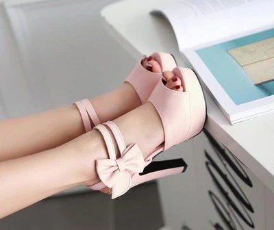 Mujer Peep Toe Moño Correa Tobillo Tacones Altos Sandalias Zapatos Zapatos Talla Grande  Foto 1 de 4