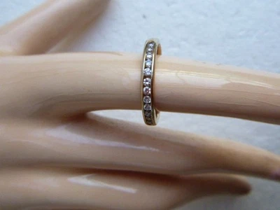 Vintage Deco 14k Gold 13 Diamonds Eternity Stacking Band Ring sz 6.75 maker mark - Image 1 of 4
