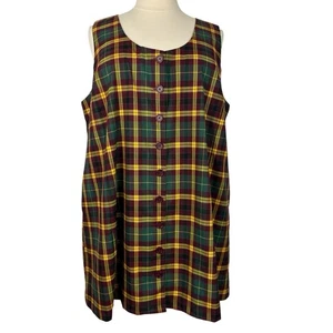 ModCloth Dress Women 3X Burgundy Green Plaid Button Shift Jumper Mod Preppy Fall - Picture 1 of 13