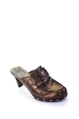 Stuart Weitzman Mujer Cuero Metálico Delantal Puntera Cono Tacón Mules Marrón Talla 7M Foto 1 de 4