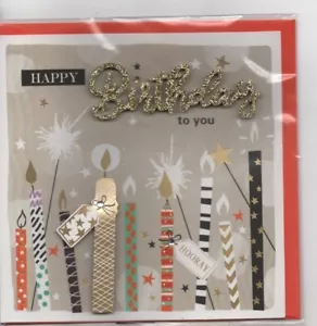 Carte Joyeux Anniversaire Happy Birthday bougies Anniversaire dorure 16 x 16 cm - Picture 1 of 2