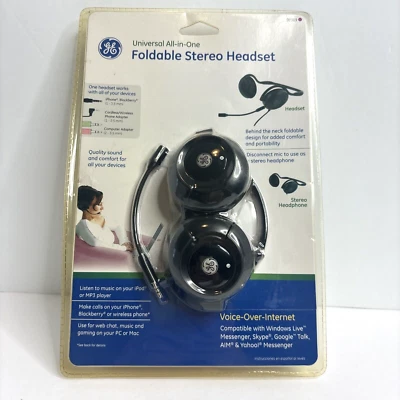 GE Foldable Stereo Headset Universal All-In-One w Detachable Microphone SEALED - Image 1 of 4