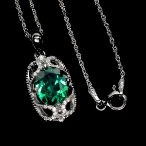 925 Sterling Silver Necklace Oval Green Topaz 10x8mm Natural Gemstone Jewelry 18 - Picture 1 of 10