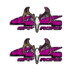 4x4 OFF ROAD Deer Skull Camo Pink Tall Grass Truck Decal Stickers 2 pack a010BU - Picture 1 of 1