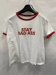 Boo Hoo White with Red "Stay Bad Ass" Lettering Size large - Picture 1 of 4